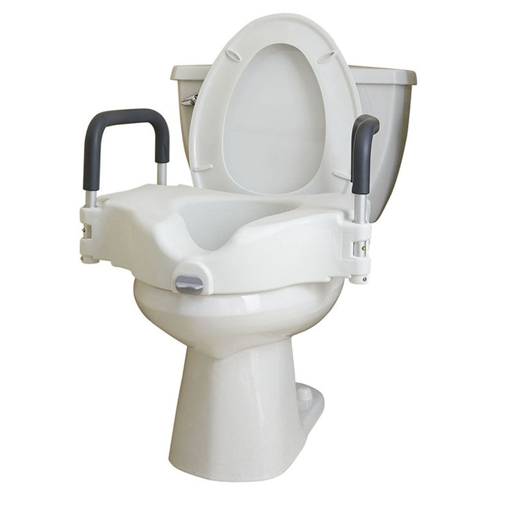 Raised Toilet Seat with Removable Arms and Locking Seat