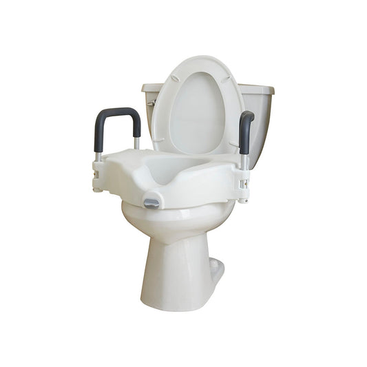 Raised Toilet Seat with Removable Arms and Locking Seat