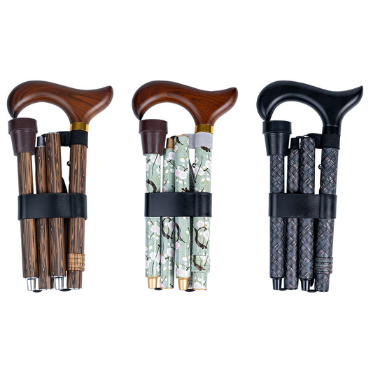 VMS Foldable Cane with Wooden Handle